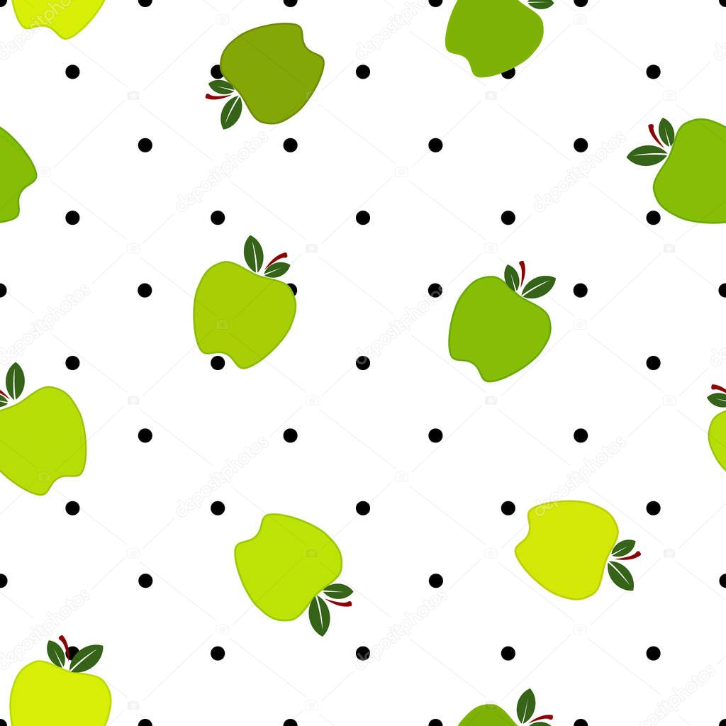 Green Apples cartoon seamless pattern, vector illustration