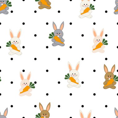 Tavşan renkleri, beyaz, gri ve kahverengi, havuç ve siyah benekli arka plan