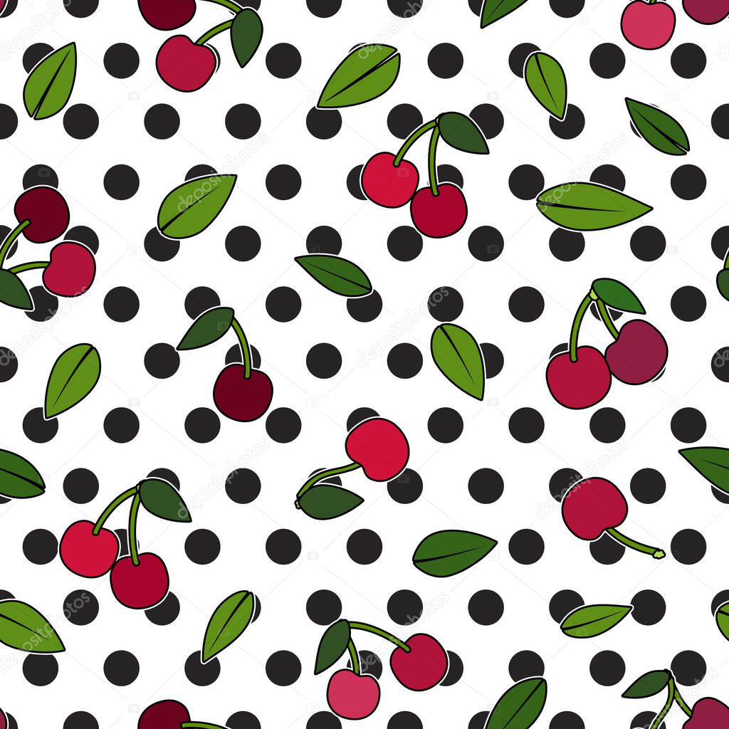 Cherry cartoon seamless pattern, vector illustration