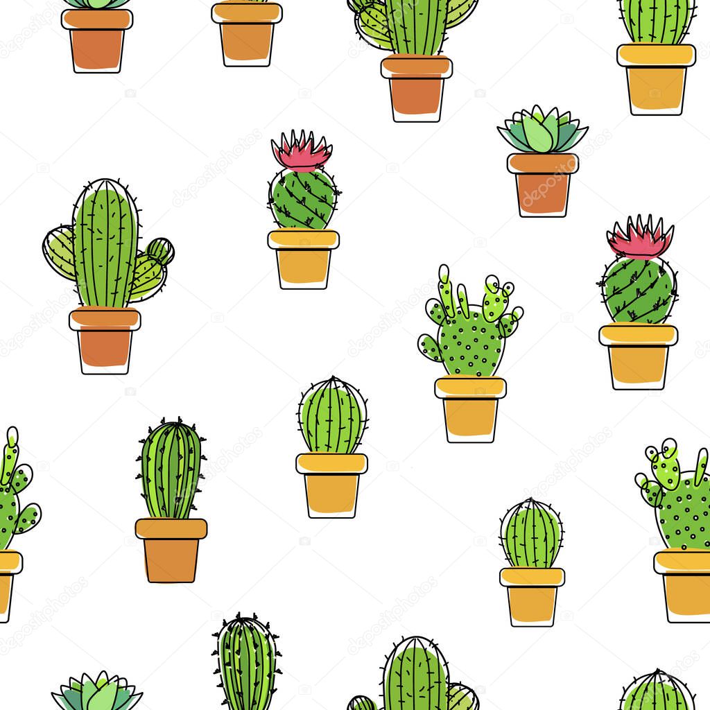 Cacti in pots Unfit outline, vector illustration