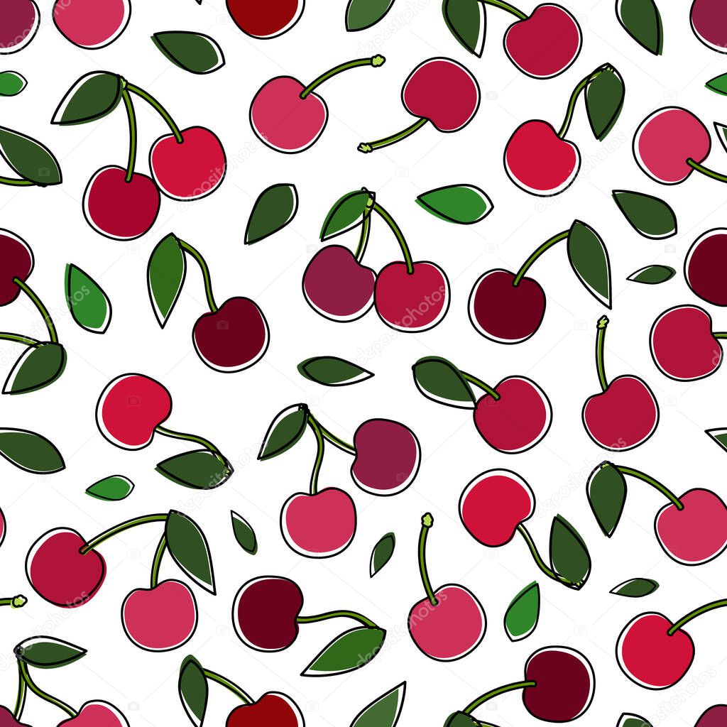 Cherry cartoon seamless pattern, vector illustration