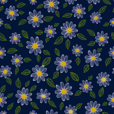 Papatyalar arka plan pürüzsüz desen, vektör illüstrasyonu