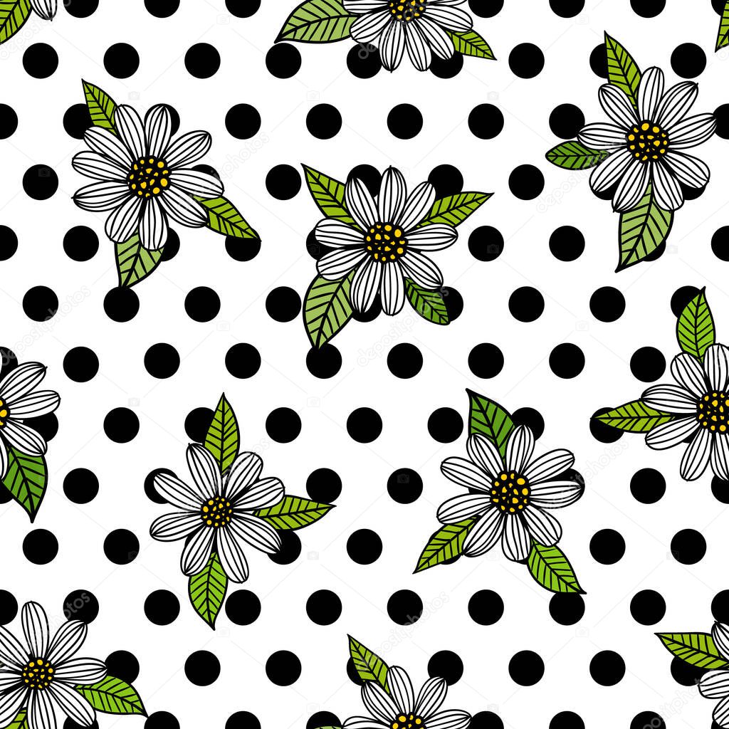 Daisies background seamless pattern, vector illustration