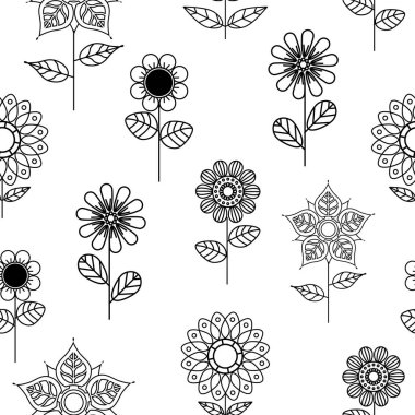 Çiçekler karikatürsüz desen, vektör illüstrasyonu