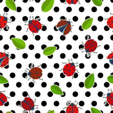 Uğurböcekleri çizgi filmi kusursuz desen, vektör illüstrasyonu