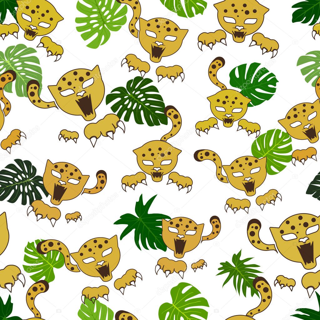 Jaguar and leaves vector illustration pattern