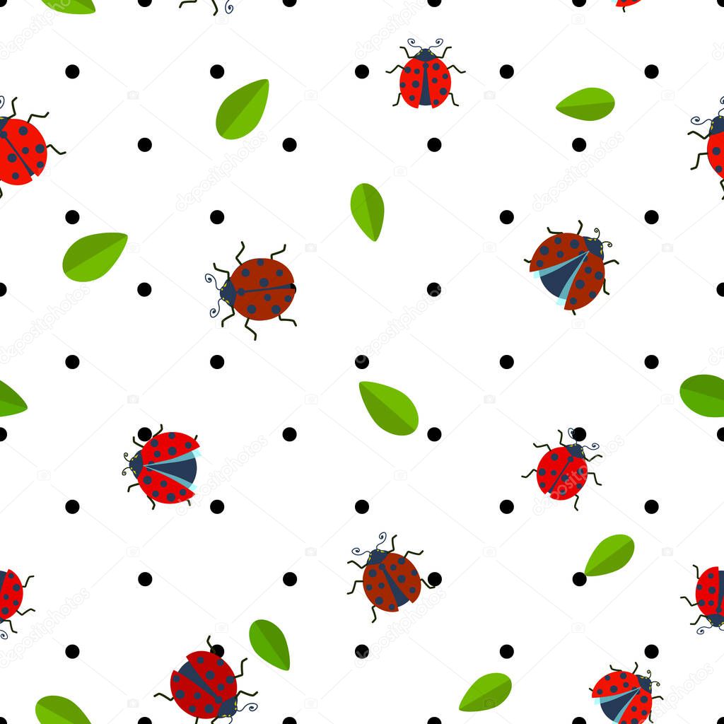 LadyBugs cartoon seamless pattern, vector illustration
