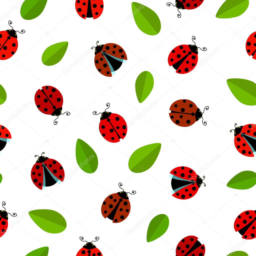 LadyBugs cartoon seamless pattern, vector illustration