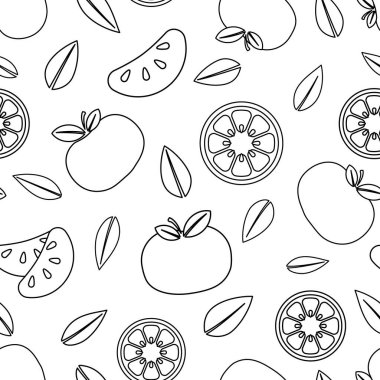 Mandalina karikatürü kusursuz desen, vektör illüstrasyonu