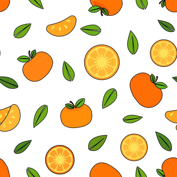 Tangerines Cartoon Seamless Pattern Vector Illustration — Stock Vector