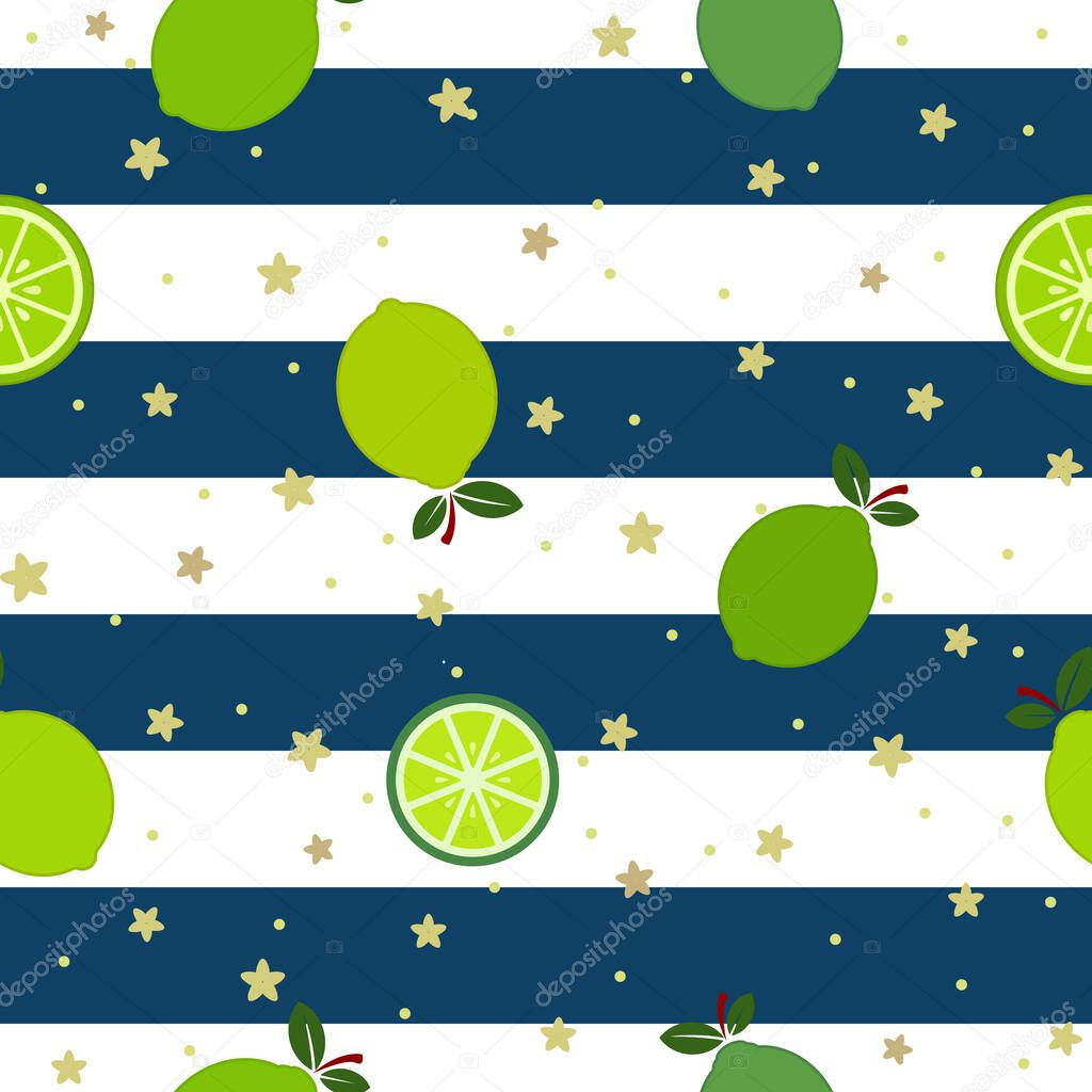 Green Lemons cartoon seamless pattern, vector illustration