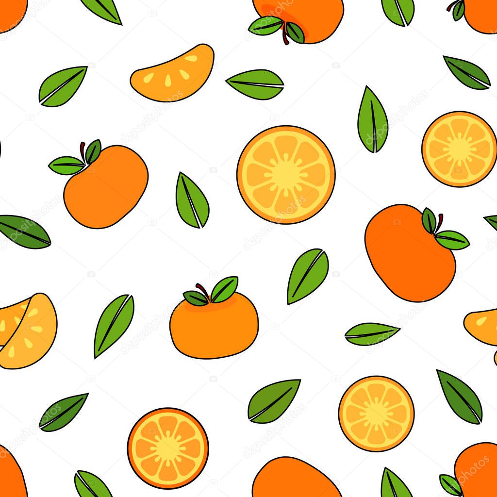 Tangerines cartoon seamless pattern, vector illustration