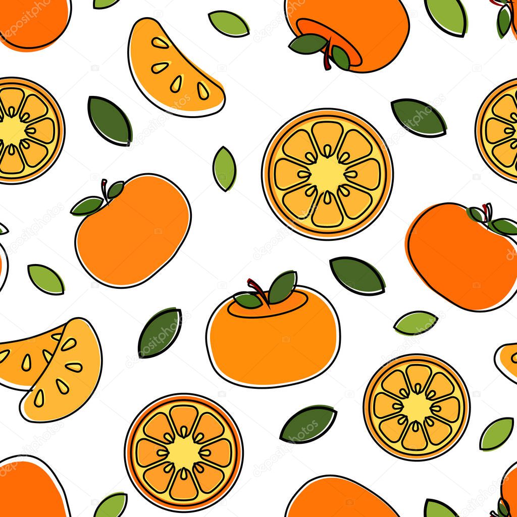 Tangerines cartoon seamless pattern, vector illustration