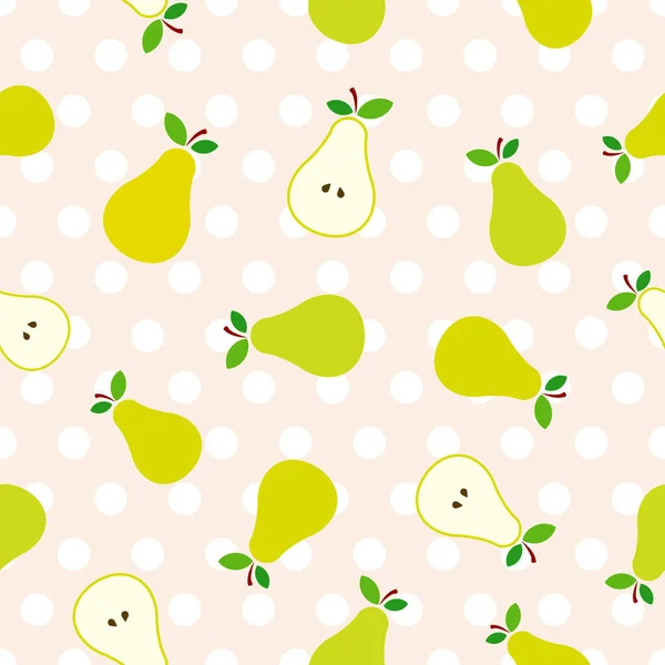 Pink Polka Dots Pears Flat Illustration Seamless Pattern Vector Illustration — Stock Vector