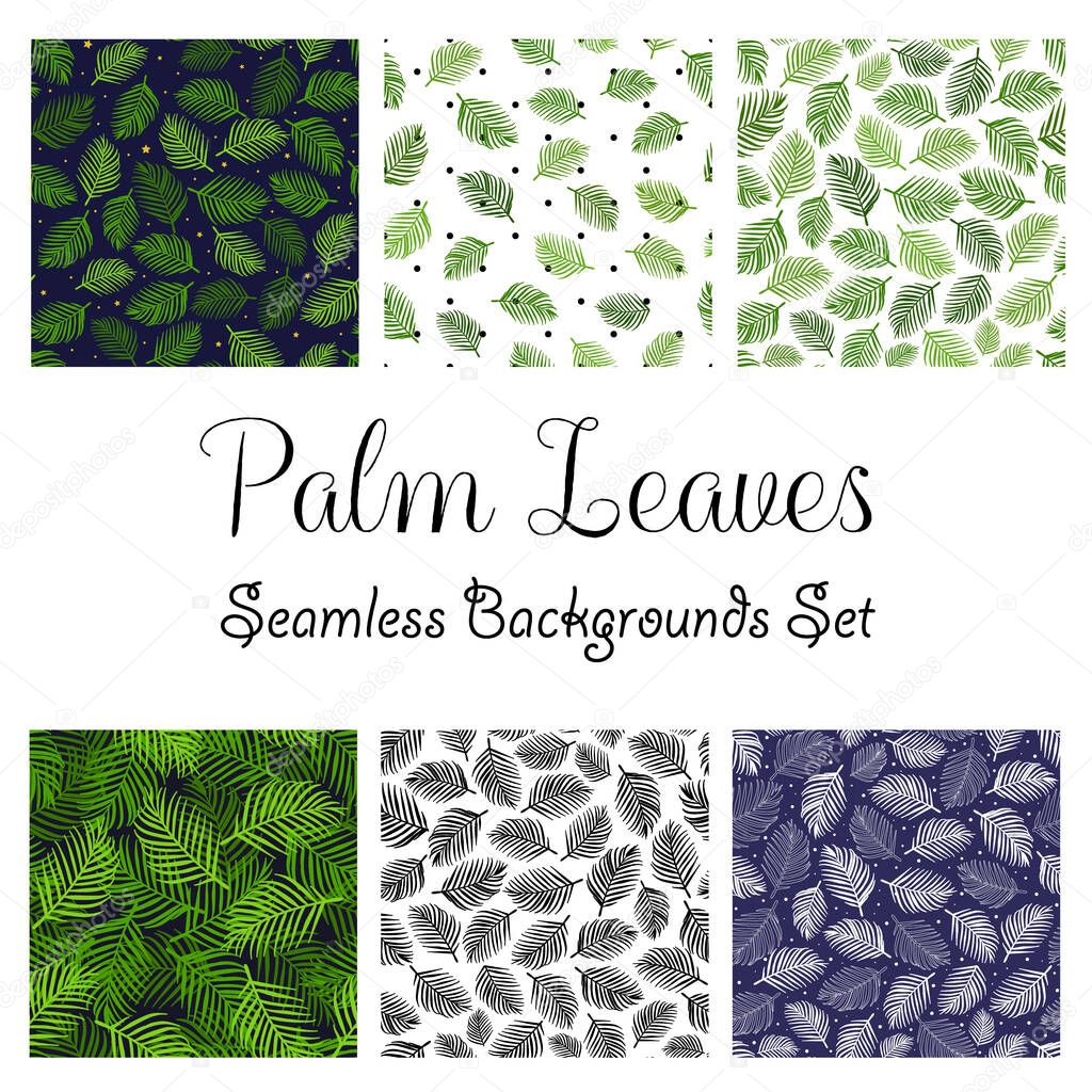 palm leaves cartoon seamless pattern, vector illustration