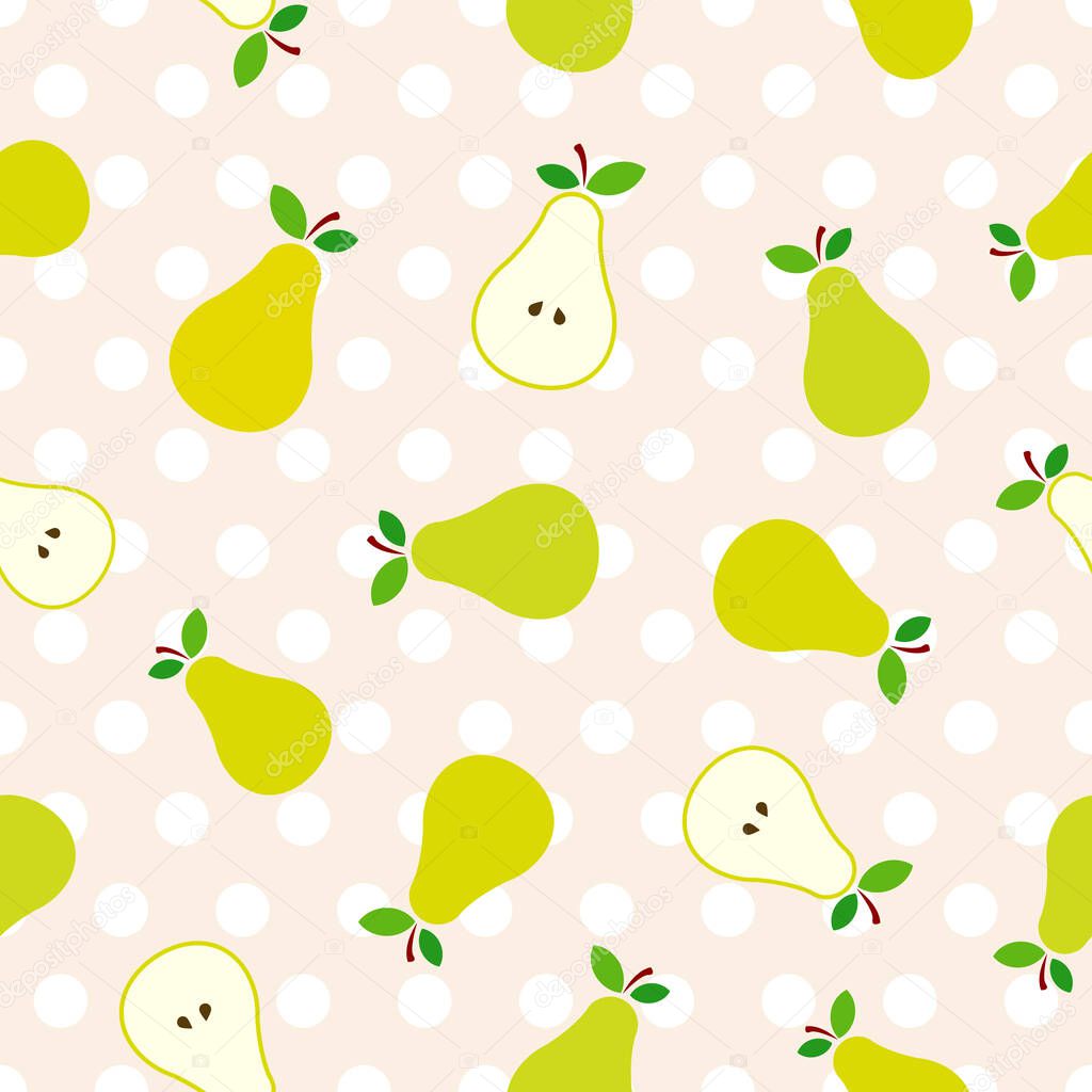 pink polka dots pears flat illustration seamless pattern, vector illustration
