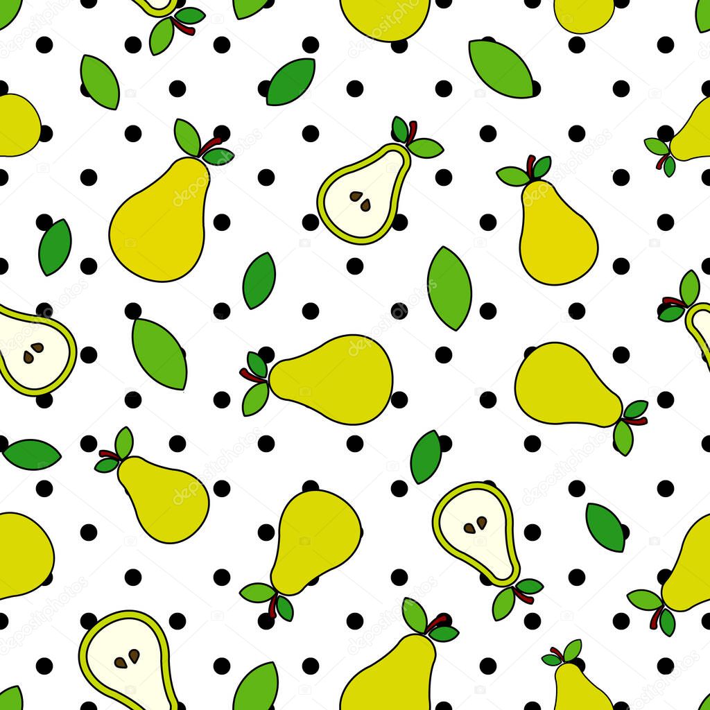 polka dots pears cartoon illustration seamless pattern, vector illustration