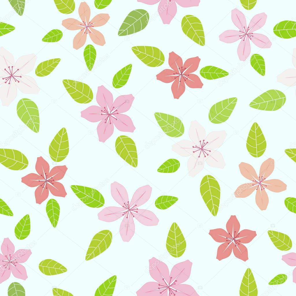 Flat symmetric pink pastel lilies illustration seamless pattern