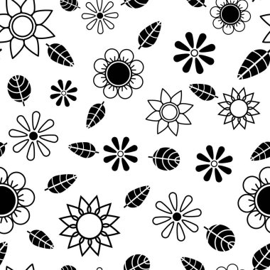 Çiçekler karikatürsüz desen, vektör illüstrasyonu