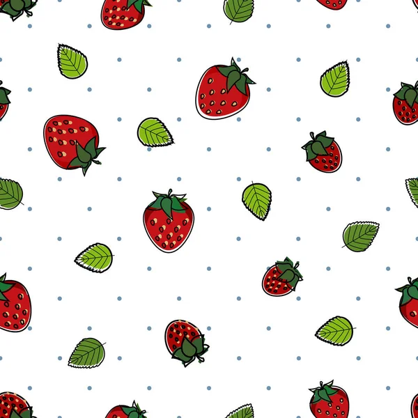 Piccola Fragola Foglie Illustrazione Cartone Animato Rosso Verde Colore Non — Vettoriale Stock