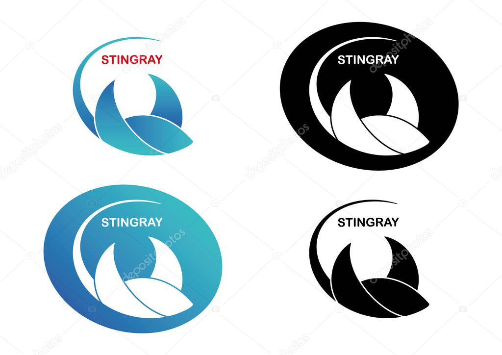 Stingray logo for sea concept, diving teme, gradient blue