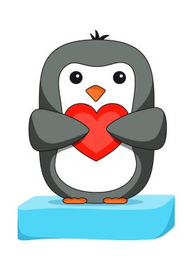 Sevgililer Günü için buzda yüzen bir penguen. Tatil baskısı için iyi fikir.