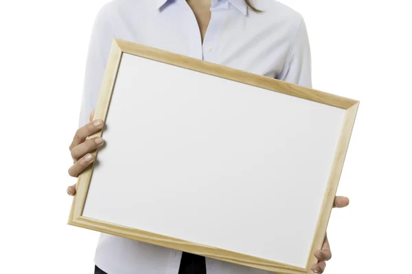 Young business woman holding a whiteboard — Stock Photo, Image