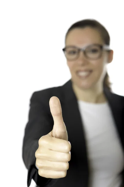 Young business woman with the thumb up — Stock Photo, Image