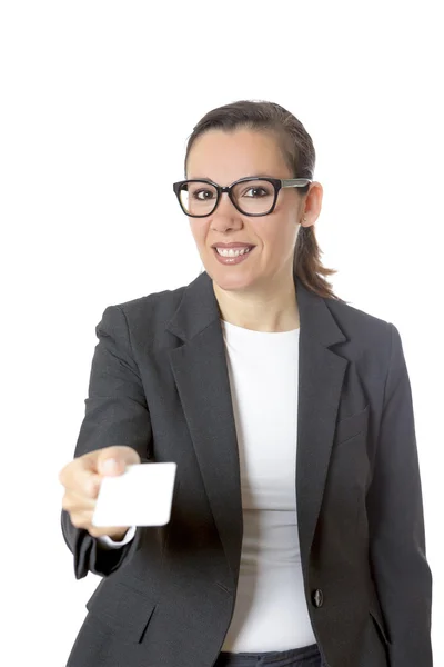 Business woman with a visit card — Stock Photo, Image