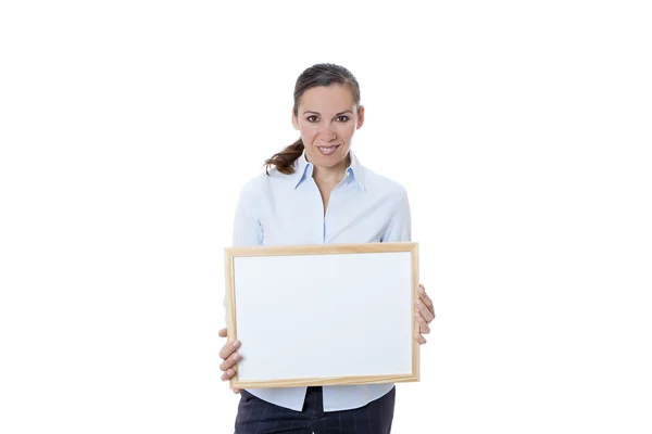 Femme avec un tableau blanc — Photo