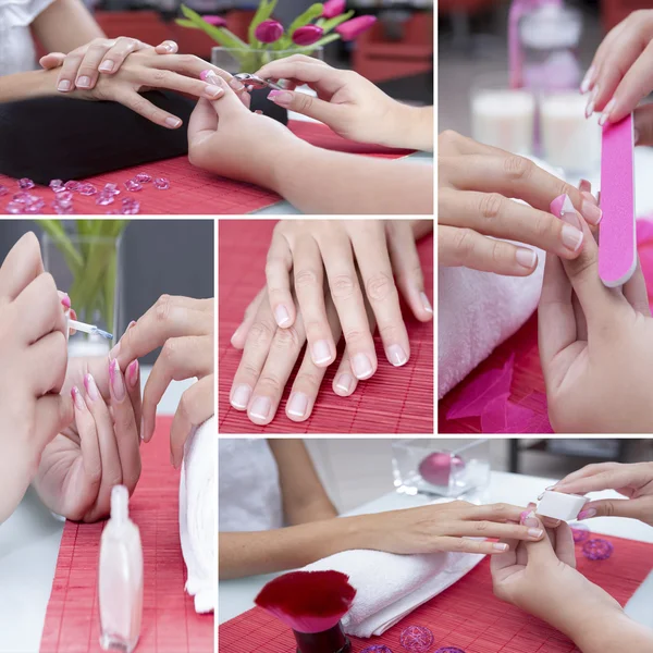 Colagem tratamento de manicure — Fotografia de Stock