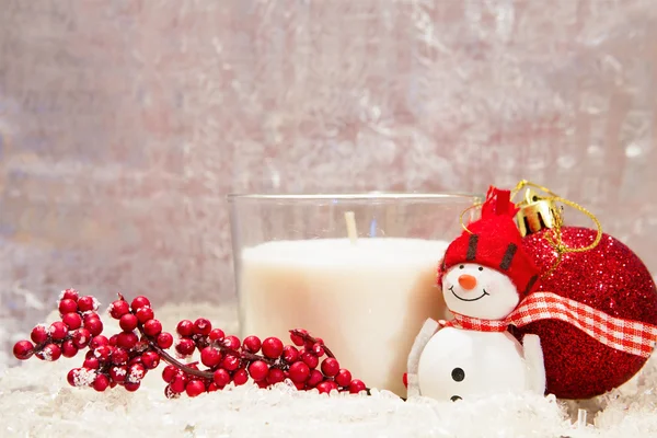 Christmas composition - white candle — Stock Photo, Image