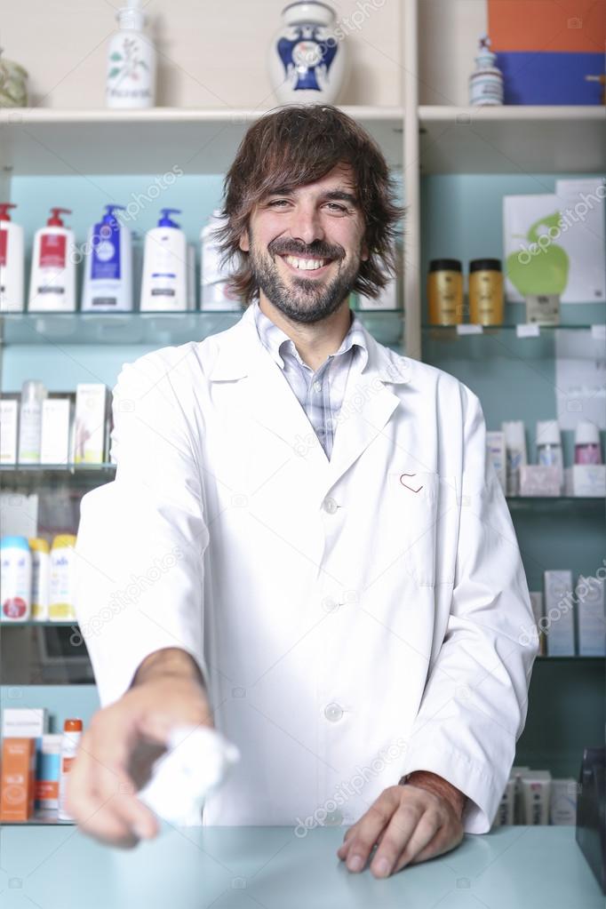 male pharmacist and medicament