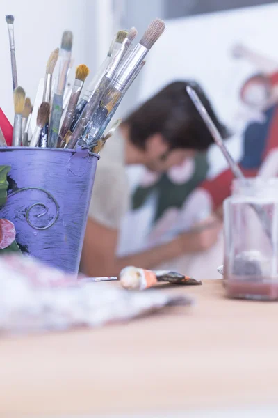 Paintbrush container - painting session — Stock Photo, Image