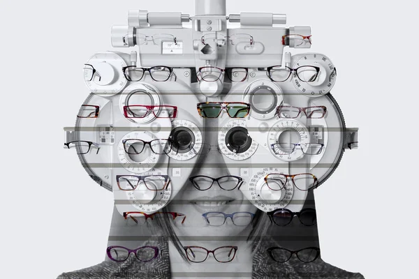 Phoropter dupla exposição e expositor de óculos — Fotografia de Stock