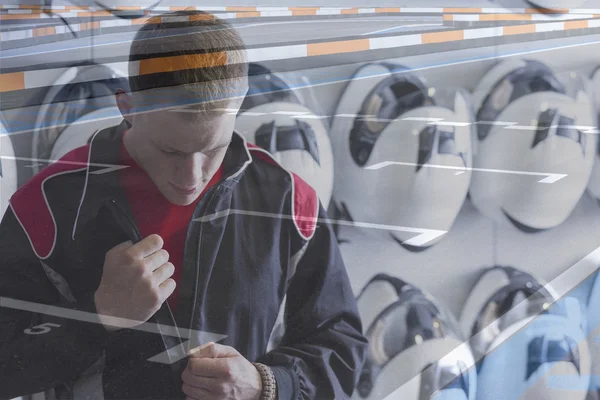 Double exposure go-kart pilot getting read — Stock Photo, Image