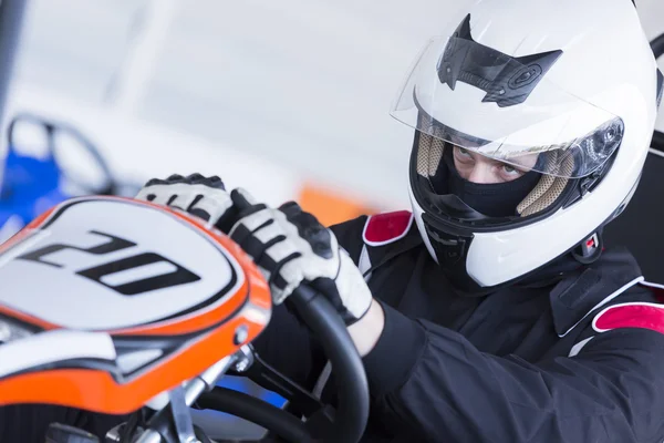 Go-kart pilot ready for race — 스톡 사진