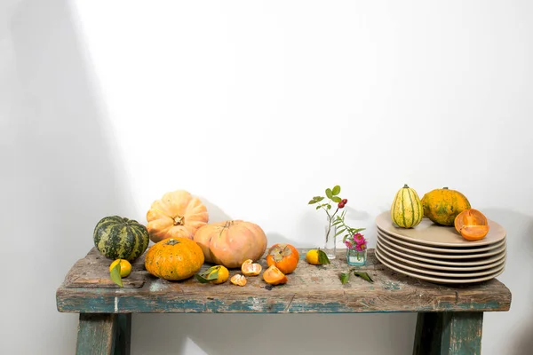 Rosa Canina Frutta Verdura Gialla Zucca Mela Cotogna Giapponese Mandarino — Foto Stock