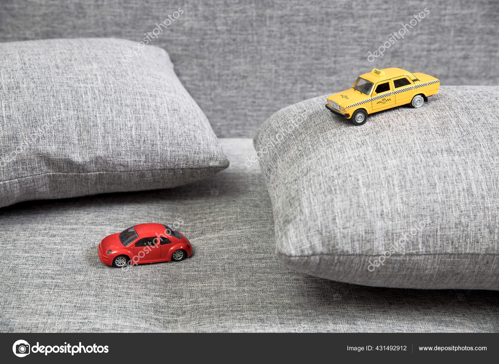 Two Children s Cars Red Yellow Couch Child s Play Consept Stock