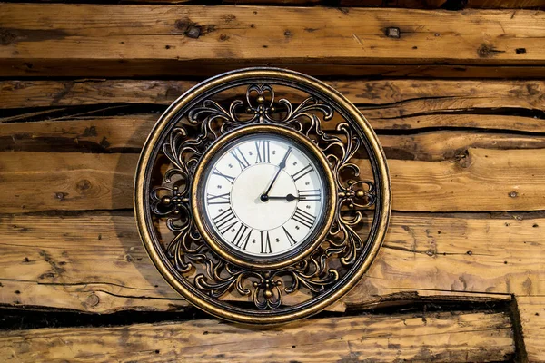 Copper Clock Nineteenth Century Hangs Wooden Wall Old House — Stock Photo, Image