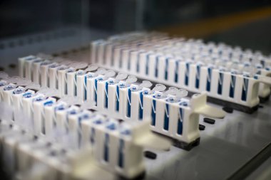 Moskova, Rusya - 20 Mayıs 2021, Koronavirüsün tespiti için PCR testlerinin yapıldığı laboratuvarda test tüpleri