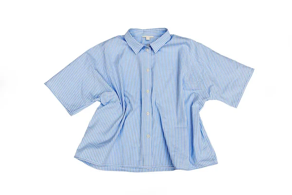 Blue White Striped Cotton Short Sleeve Blouse Isolated White Trendy — Stock Photo, Image