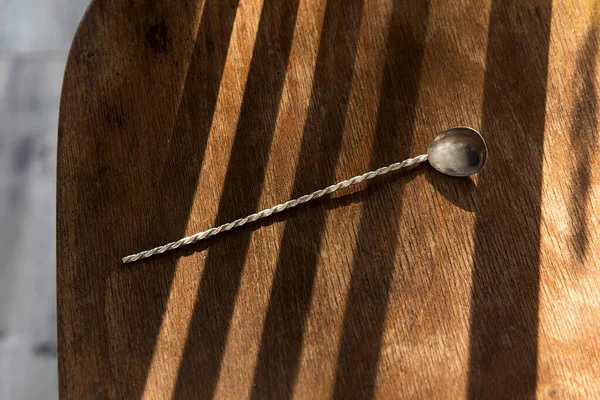 Long Teaspoon Twist Handle Ice Cream Yoghurt Desserts Eat Striped — Stock Photo, Image