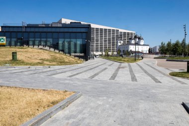 Moskova, Rusya - 10 Temmuz 2021 Radonezh Saint Sergius Kilisesi Khodynka sahasında