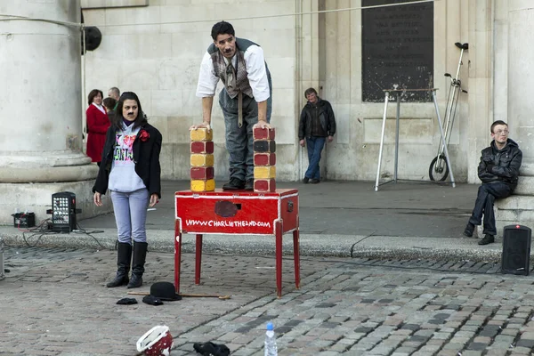 London November 2019 Actor Disguised Charlie Chaplin Shows Performance Main — Stock Photo, Image