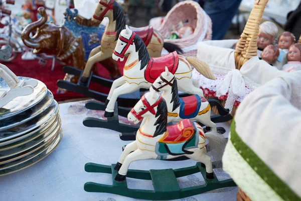 Moscow Russia September 2021 Wooden Rocking Horse White Red Patterns — Stock Photo, Image