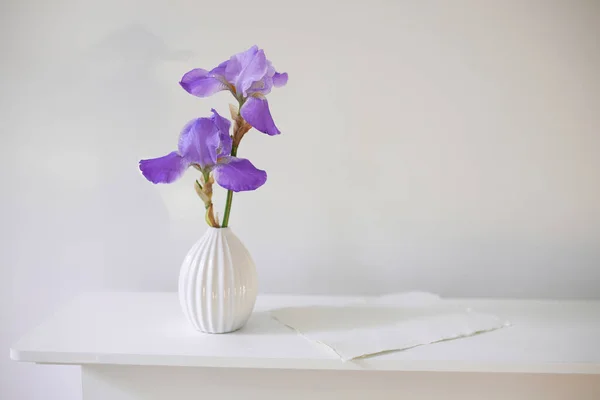Iris Azul Jarrón Ondulado Con Trozo Papel Artesanal Sobre Una —  Fotos de Stock