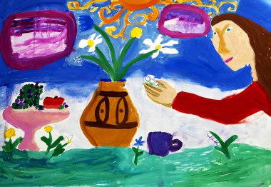 Çocuk çizim suluboya boyalar.