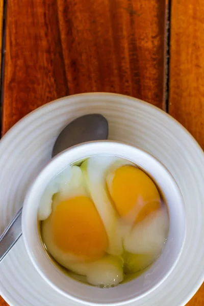 Mjukt Kokt Ägg Vit Kopp Med Sked Morgon Mat — Stockfoto