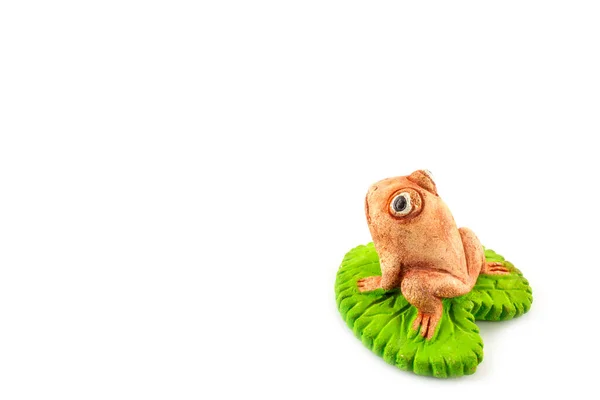 Green Frog Toy White Background Decorate Garden — Stock Photo, Image
